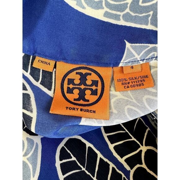 TORY BURCH Women's Silk Beaded Floral Sleeveless Shift Dress Blue Size 4 - Picture 2 of 11